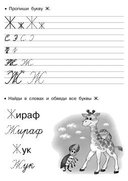Прописи букв: письменный алфавит от А до Я, буква «Ж» — лист 19
