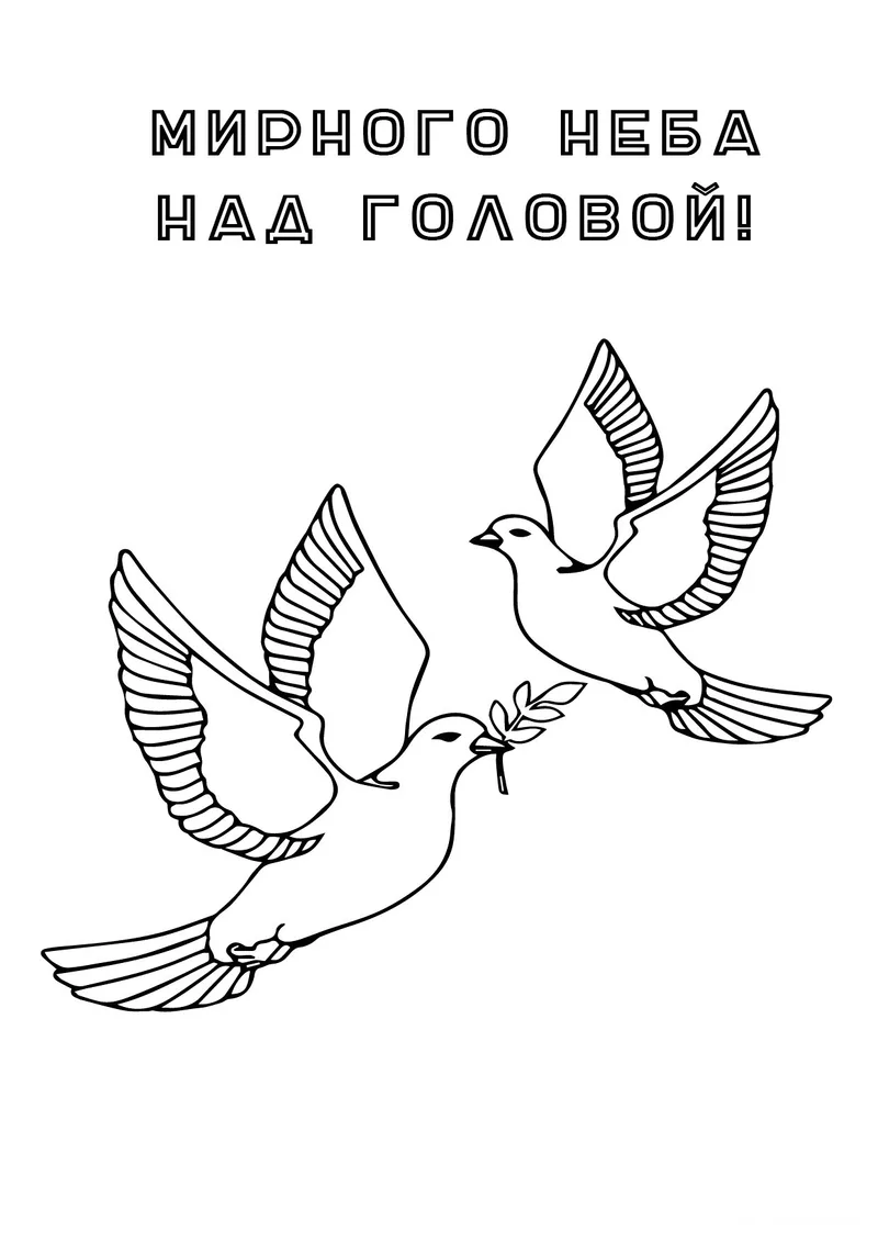 Раскраска «23 февраля - Мирного неба над головой» — чёрно-белый контурный рисунок для печати