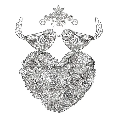 Раскраска «Сердце и две птицы»