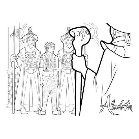 Раскраска «Аладдин и стража»