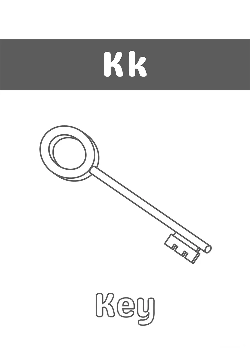 Раскраска «Буква K» — чёрно-белый контурный рисунок для печати