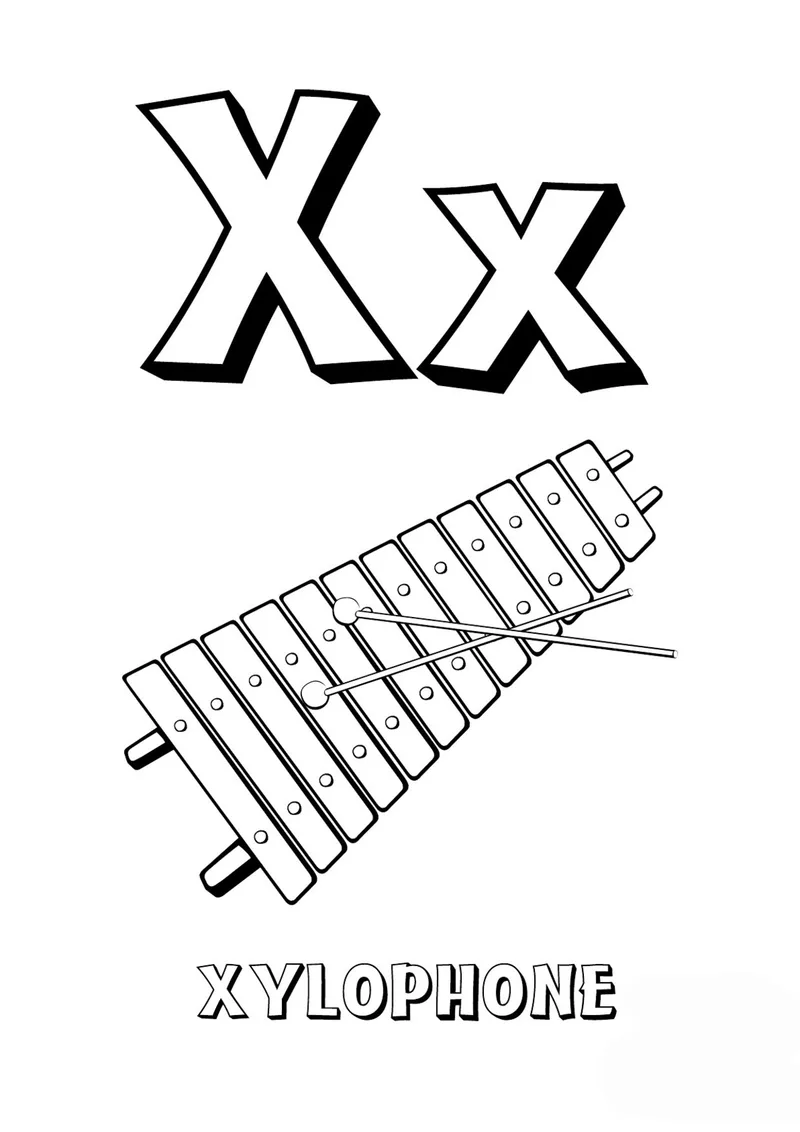 Раскраска «Буква X английского алфавита» — чёрно-белый контурный рисунок для печати
