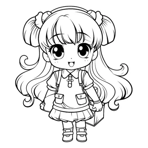 Раскраска «Милая аниме школьница»