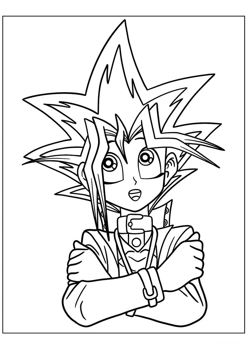 Раскраска «Юги Муто из Yu Gi Oh» — чёрно-белый контурный рисунок для печати