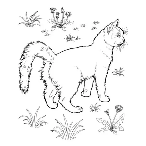 Раскраска «Кошка на лужайке»