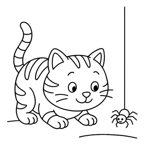 Раскраска «Котенок и паук»