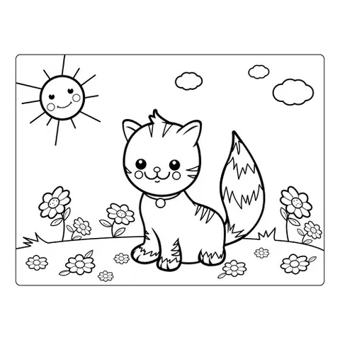 Раскраска «Котёнок на полянке»
