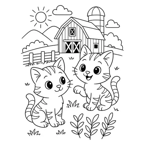 Раскраска «Коты на ферме»