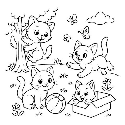 Раскраска «Котята развлекаются»
