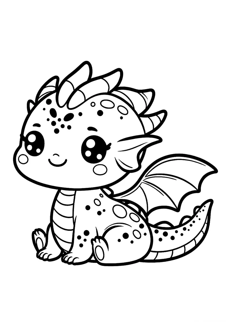 Раскраска «Милый дракон для малышей» — чёрно-белый контурный рисунок для печати