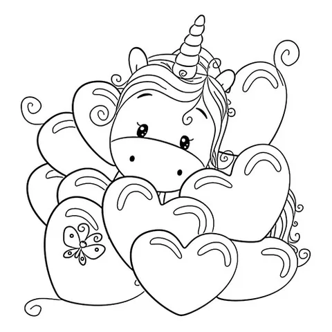 Раскраска «Валентинка с единорогом»
