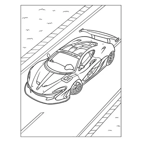 Раскраска «Макларен P1 GTR на гоночной трассе»