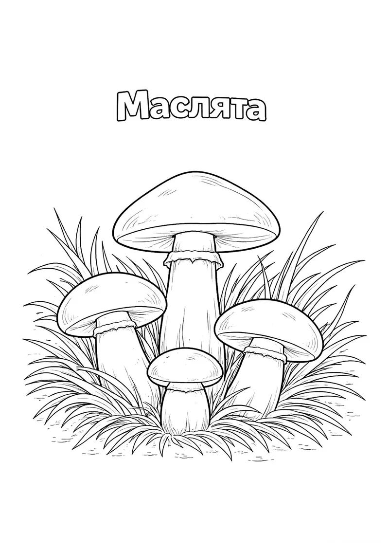 Раскраска «Маслята» — чёрно-белый контурный рисунок для печати
