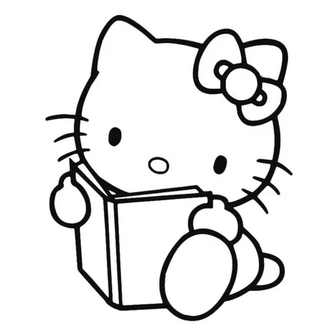 Раскраска «Kitty читает книжку»