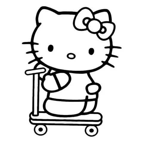 Раскраска «Kitty катается на скейте»