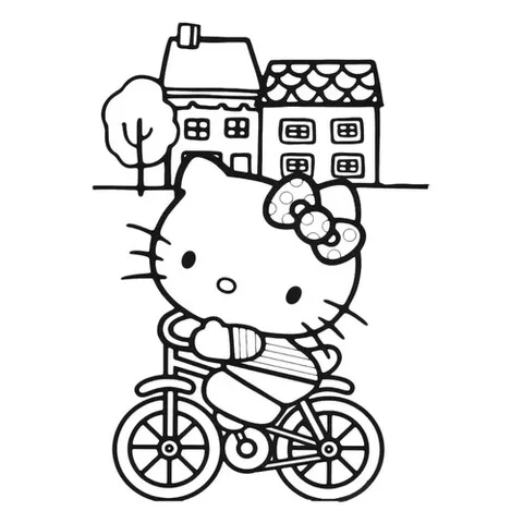 Раскраска «Kitty катается на велосипеде»