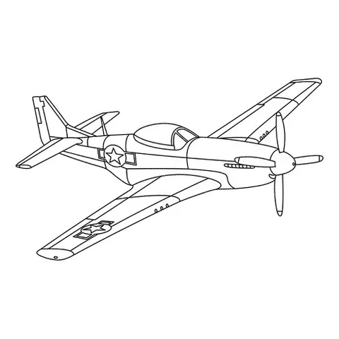 Раскраска «Военный самолёт P51»