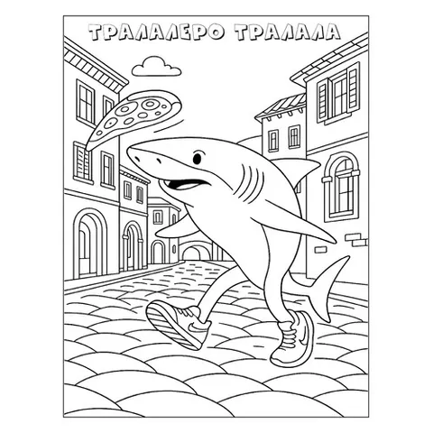 Раскраска «Тралалеро Тралала и пицца»