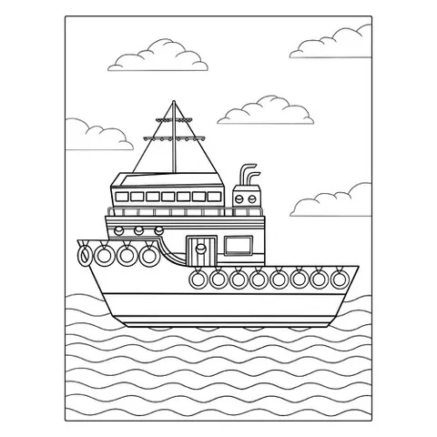 Раскраска «Баржа в море»