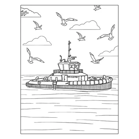 Раскраска «Буксир в море»