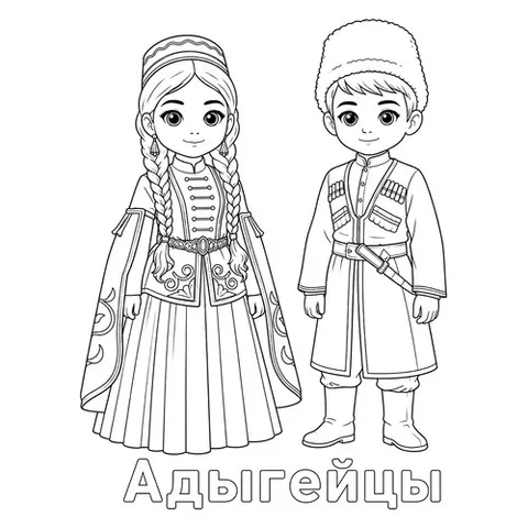 Раскраска «Адыгейцы в национальной одежде»