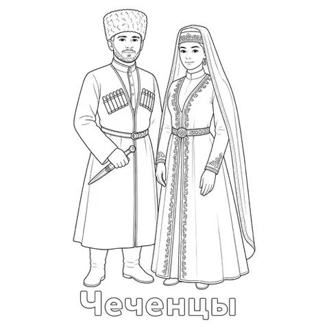 Раскраска «Чеченцы в национальном костюме»