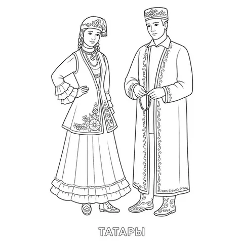 Раскраска «Татары в национальном костюме»