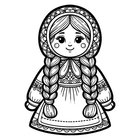 Раскраска «Кукла с двумя длинными косами»