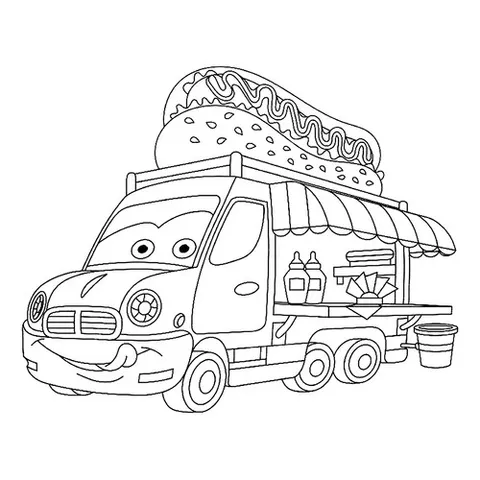 Раскраска «Милая машинка хот-дог»