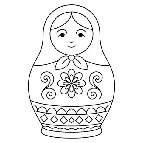 Раскраска «Матрёшка с цветочком и ромбами»