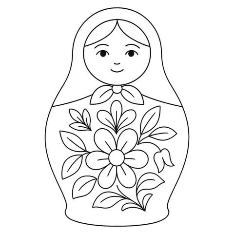 Раскраска «Матрёшка с простым цветком»