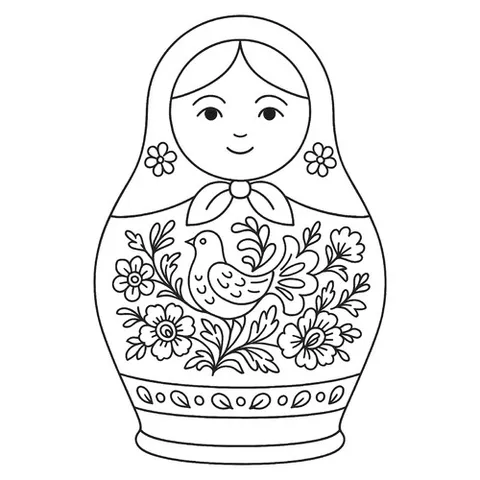 Раскраска «Матрёшка с птичкой»