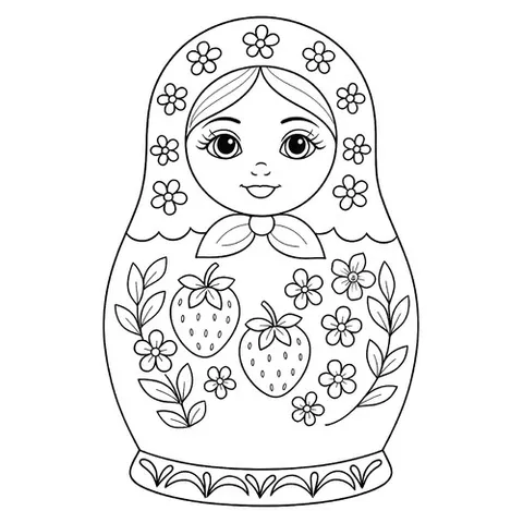 Раскраска «Матрёшка с земляничками»