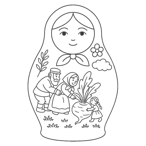Раскраска «Матрёшка со сказкой репка»