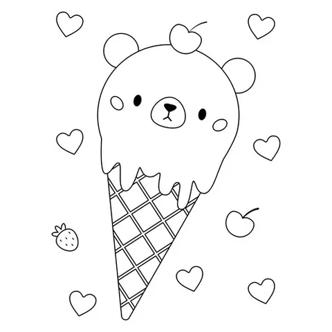 Раскраска «Рожок мороженого с мишкой»