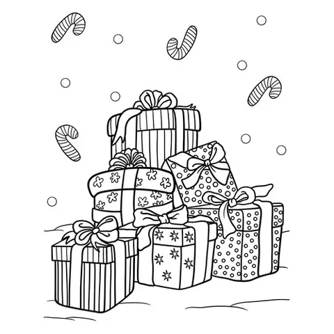 Раскраска «Гора новогодних подарков»