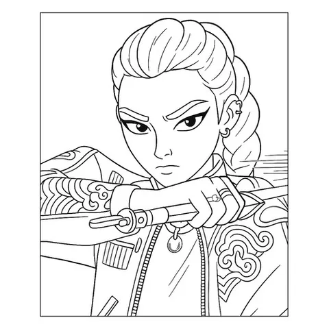 Раскраска «Руми с мечом готова к бою»