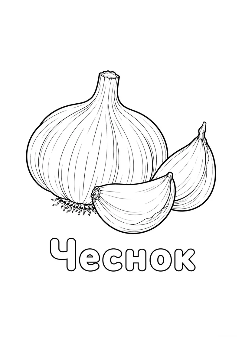 Раскраска «Чеснок» — чёрно-белый контурный рисунок для печати