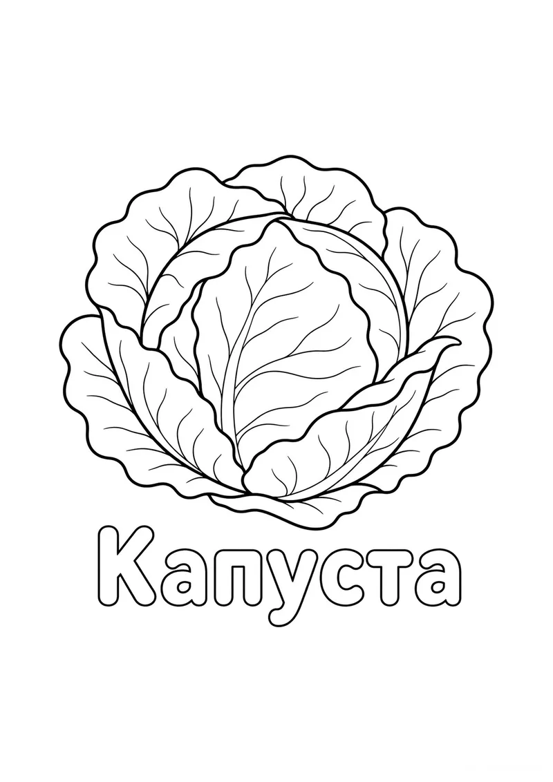 Раскраска «Капуста» — чёрно-белый контурный рисунок для печати