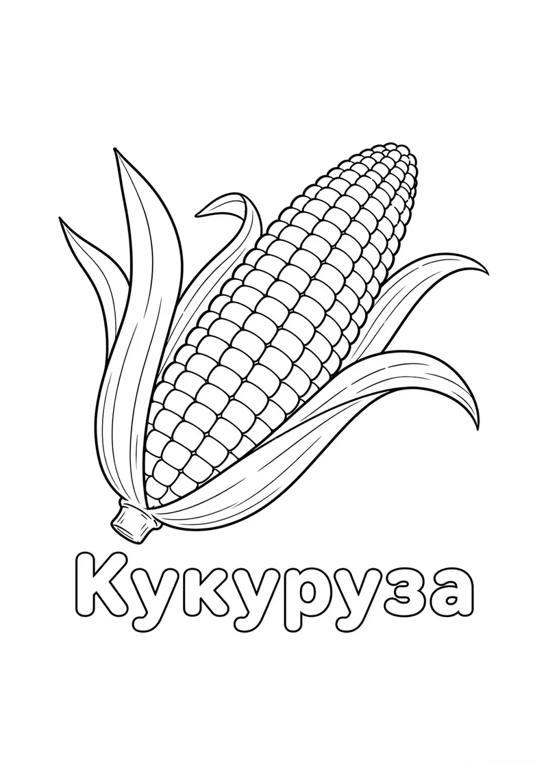 Раскраска «Кукуруза» — чёрно-белый контурный рисунок для печати