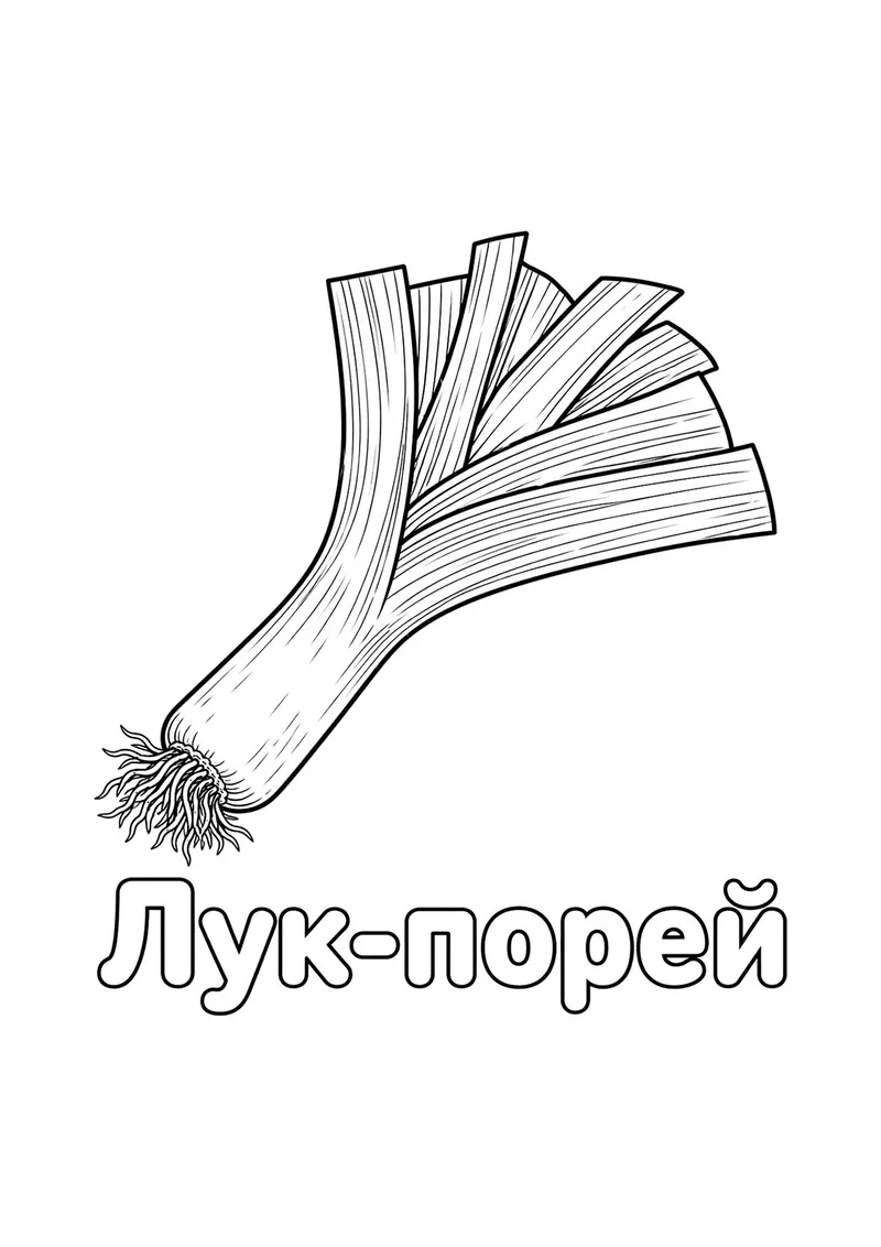 Раскраска «Лук-порей» — чёрно-белый контурный рисунок для печати