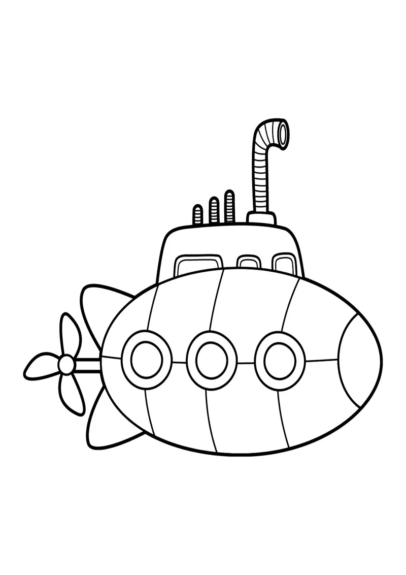 Раскраска «Подводная лодка для малышей» — чёрно-белый контурный рисунок для печати