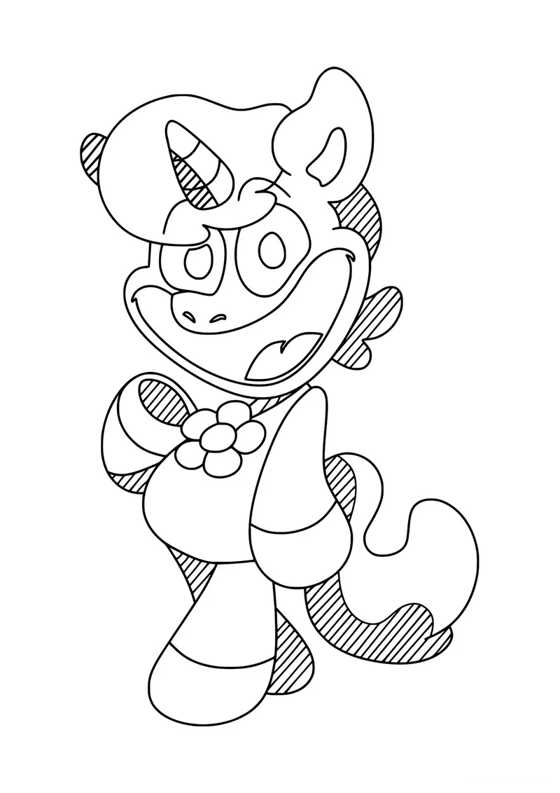 Раскраска «Хитророг из Поппи Плейтайм 3» — чёрно-белый контурный рисунок для печати