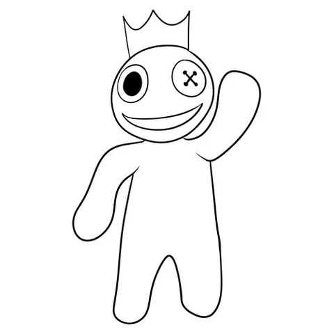 Раскраска «Синий из Rainbow Friends машет рукой»
