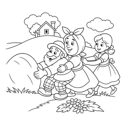 Раскраска «Репка, дедка, бабка и внучка»