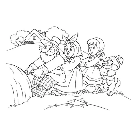 Раскраска «Репка, дедка, бабка и жучка»