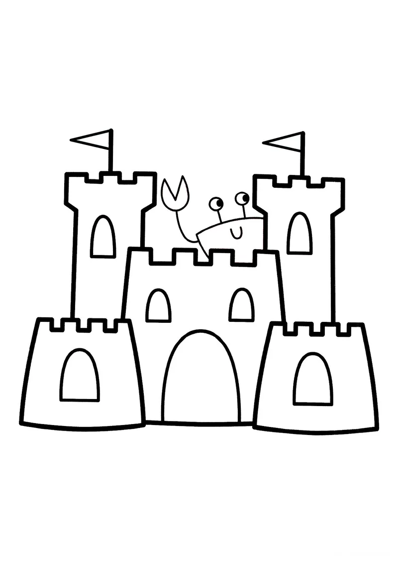 Раскраска «Песочный замок для малышей» — чёрно-белый контурный рисунок для печати