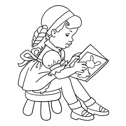 Раскраска «Девочка читает книжку»