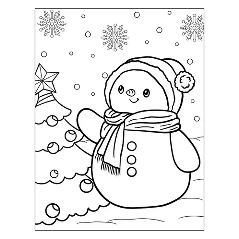 Раскраска «Снеговик и ёлочка»