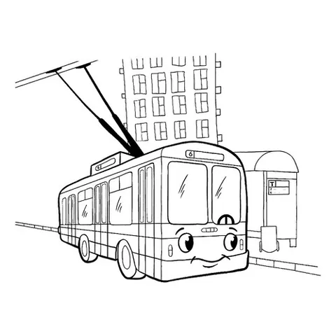 Раскраска «Троллейбус в городе»